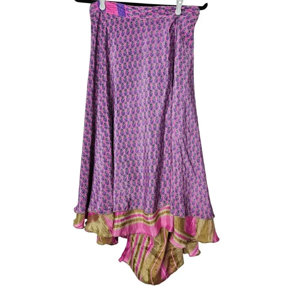 NEW Darn Good Yarn Sari Wrap Skirt Tea 0-12 Reversible Boho Floral Whimsygoth - Picture 2 of 7